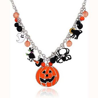 Halloween Pumpkin and Cat Charm Pendant Necklace