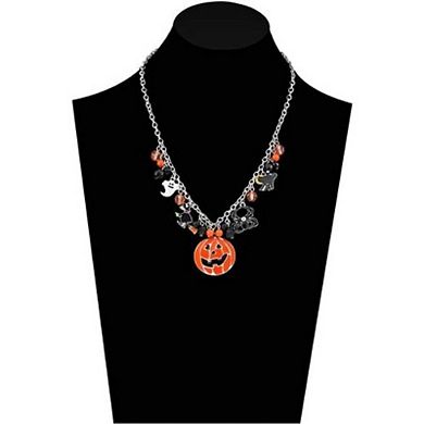 Halloween Pumpkin and Cat Charm Pendant Necklace