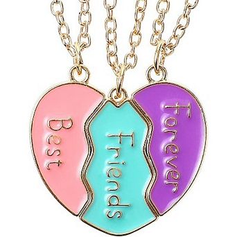 3 pc Split Heart Best Friend Necklace Set