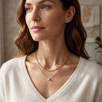 14K Gold Layered Diamond & CZ Pendant Choker