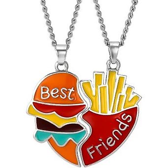 Burger & Fries Best Friend Split Necklace Set