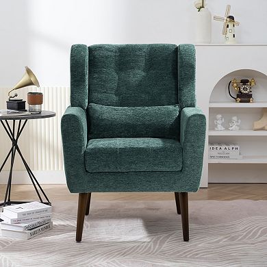 Mid Century Modern Chenille Accent Chair, Upholstered Comfy Armchair for Living Room