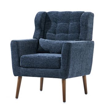 Mid Century Modern Chenille Accent Chair, Upholstered Comfy Armchair for Living Room
