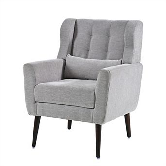 Mid Century Modern Chenille Accent Chair, Upholstered Comfy Armchair for Living Room