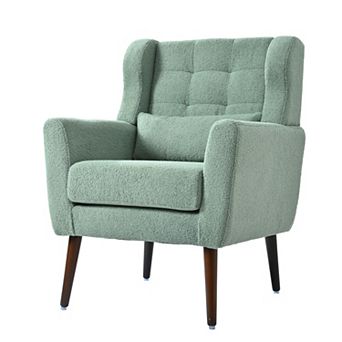 Mid Century Modern Chenille Accent Chair, Upholstered Comfy Armchair for Living Room