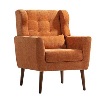 Mid Century Modern Chenille Accent Chair, Upholstered Comfy Armchair for Living Room