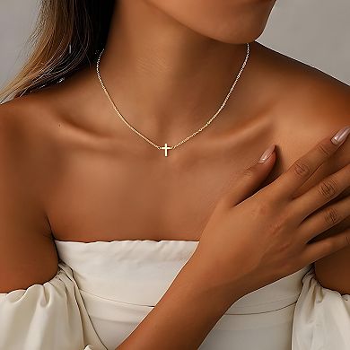 14K Gold Minimalist Cross Pendant Chain Necklace