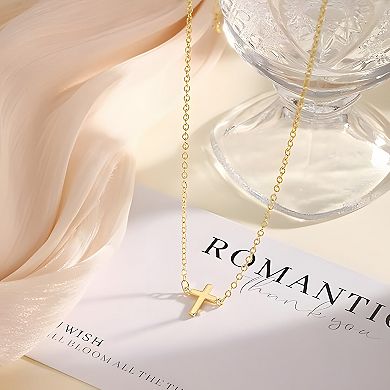 14K Gold Minimalist Cross Pendant Chain Necklace