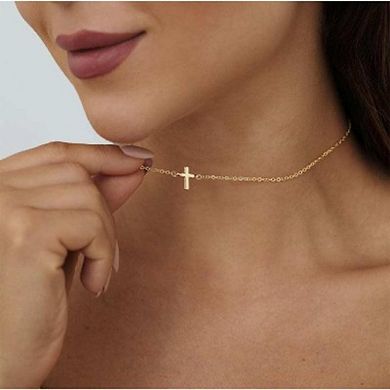 14K Gold Minimalist Cross Pendant Chain Necklace