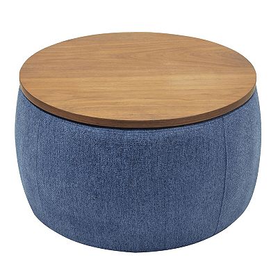 2-in-1 Round Storage Ottoman End Table with Reversible Top