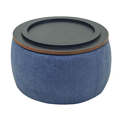 2-in-1 Round Storage Ottoman End Table with Reversible Top