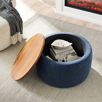 2-in-1 Round Storage Ottoman End Table with Reversible Top