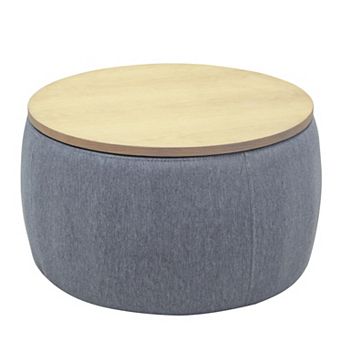 2-in-1 Round Storage Ottoman End Table with Reversible Top