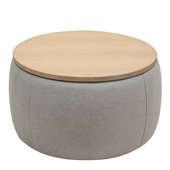 2-in-1 Round Storage Ottoman End Table with Reversible Top