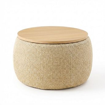 2-in-1 Round Storage Ottoman End Table with Reversible Top