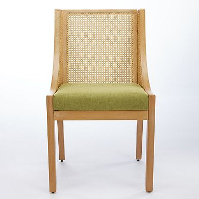 Aoolive 1-Piece Rustic Dining Chair, Solid Wood Linen Upholstered Accent Chair with Sloped Arms
