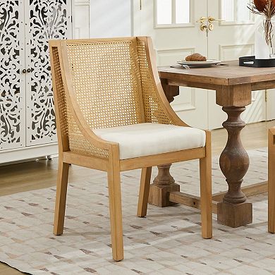 Aoolive 1-Piece Rustic Dining Chair, Solid Wood Linen Upholstered Accent Chair with Sloped Arms