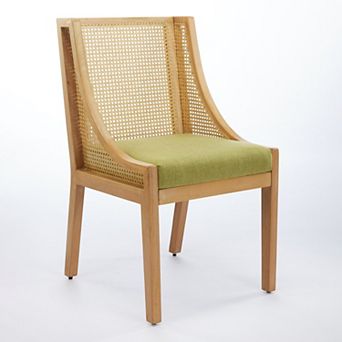 Aoolive 1 pc Rustic Dining Chair, Solid Wood Linen Upholstered Accent Chair with Sloped Arms