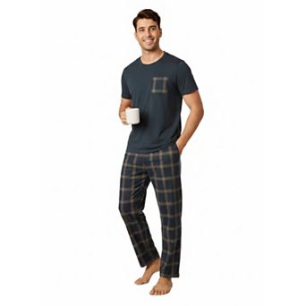 Men's Solid Tee & Plaid Pants Pajama Set