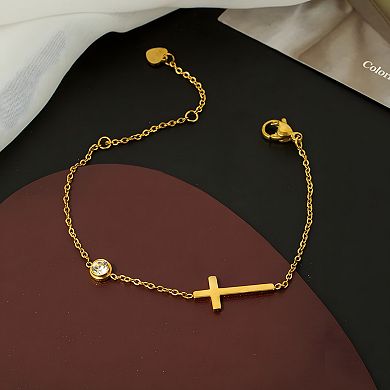 14K Gold Minimalist Dainty Cross Chain Necklace