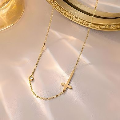 14K Gold Minimalist Dainty Cross Chain Necklace