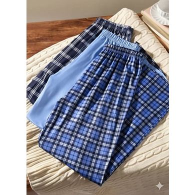 3pcs Men's Casual Plaid Pajama Pants Set
