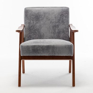 Mid-Century Modern Accent Chair - Solid Wood Armchair with Extra-Thick Backrest for Living Room