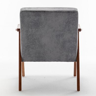 Mid-Century Modern Accent Chair - Solid Wood Armchair with Extra-Thick Backrest for Living Room