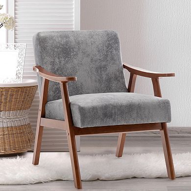 Mid-Century Modern Accent Chair - Solid Wood Armchair with Extra-Thick Backrest for Living Room