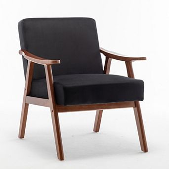 Mid-Century Modern Accent Chair - Solid Wood Armchair with Extra-Thick Backrest for Living Room