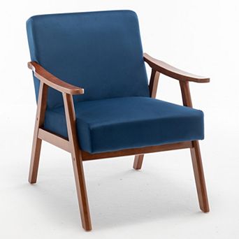 Mid-Century Modern Accent Chair - Solid Wood Armchair with Extra-Thick Backrest for Living Room