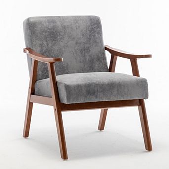 Mid-Century Modern Accent Chair - Solid Wood Armchair with Extra-Thick Backrest for Living Room