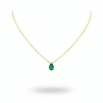 18K Gold Emerald Birthstone Teardrop Pendant Necklace