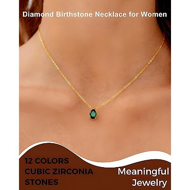 18K Gold Emerald Birthstone Teardrop Pendant Necklace