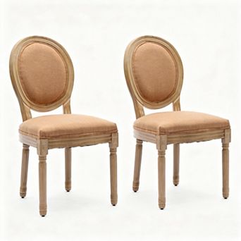 Aoolive 2 pc French Style Upholstered Dining Chairs, Armless Chairs with Linen Backrest & Seat