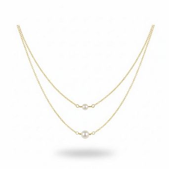 14K Gold Two Layered Pearl Necklace for Women