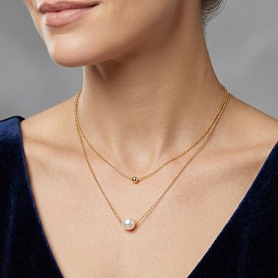 14K Gold Two Layered Bead and Pearl Necklace for Women