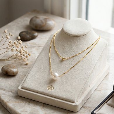 14K Gold Two Layered Bead and Pearl Necklace for Women