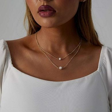14K Gold Two Layered Pearl Necklace for Women