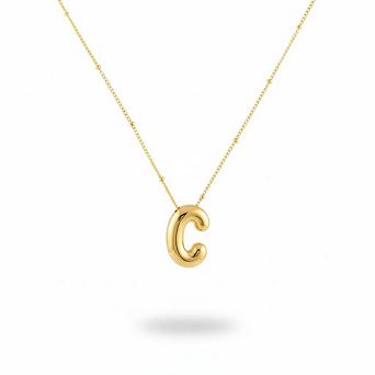 14K Gold Bubble Letter Chunky Initial Pendant