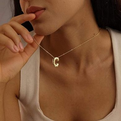 14K Gold Bubble Letter Chunky Initial Pendant