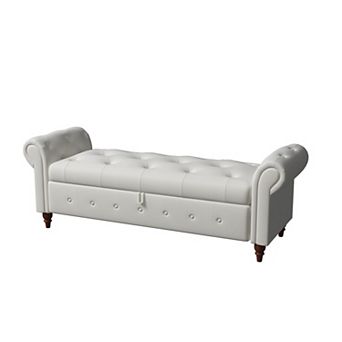 63" Tufted Upholstered Storage Bench with Rolled Arms, Bed Bench for Bedroom