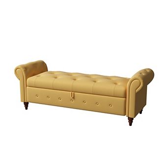 63" Tufted Upholstered Storage Bench with Rolled Arms, Bed Bench for Bedroom