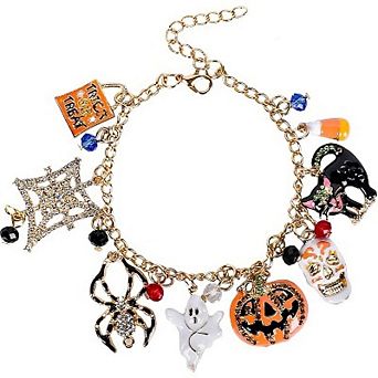 Adjustable Halloween Pumpkin & Spider Charm Bracelet