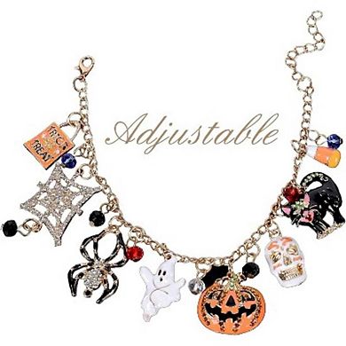 Adjustable Halloween Pumpkin & Spider Charm Bracelet