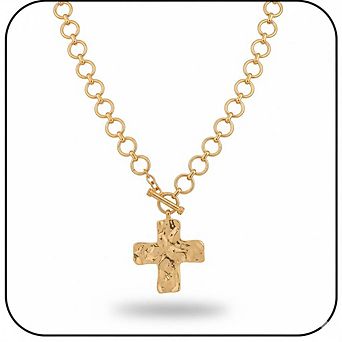 Gold Chunky Cross Pendant Necklace with Vintage Toggle Clasp