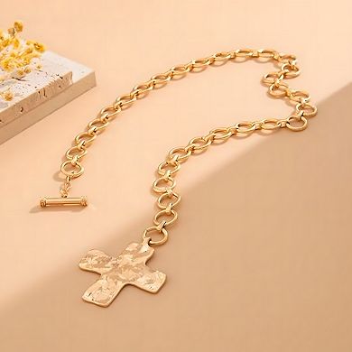 Gold Chunky Cross Pendant Necklace with Vintage Toggle Clasp