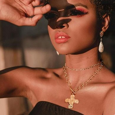 Gold Chunky Cross Pendant Necklace with Vintage Toggle Clasp