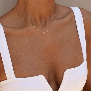 18K Gold Thin Box Minimalist Short Choker Necklace