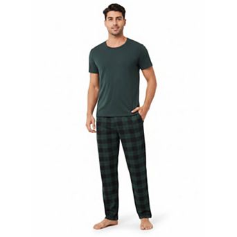 Men's Solid Color Short Sleeve Top & Checkered Pants